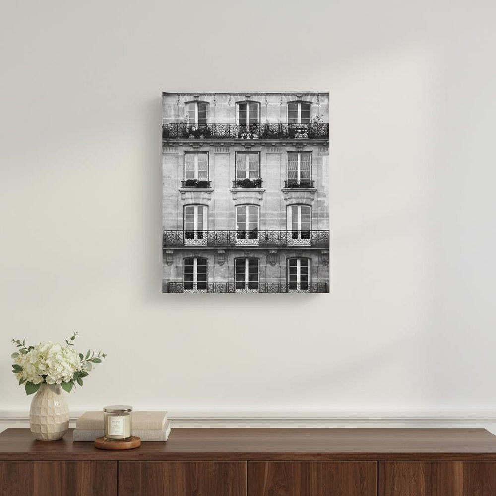 20" x 16" Balcony View Black and White Photo Real Canvas Wall Art HomeRoots