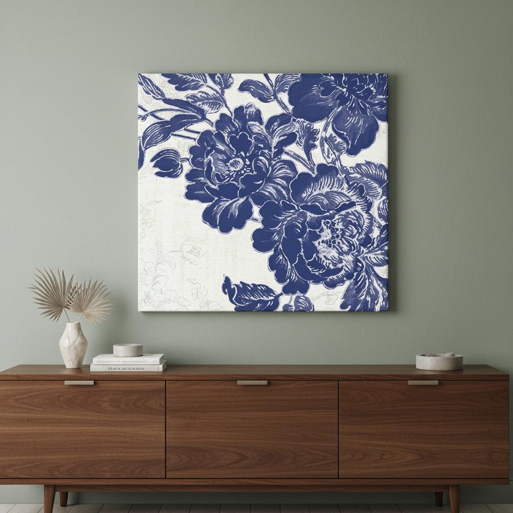 Blue Toile Rose Unframed Print Wall Art HomeRoots
