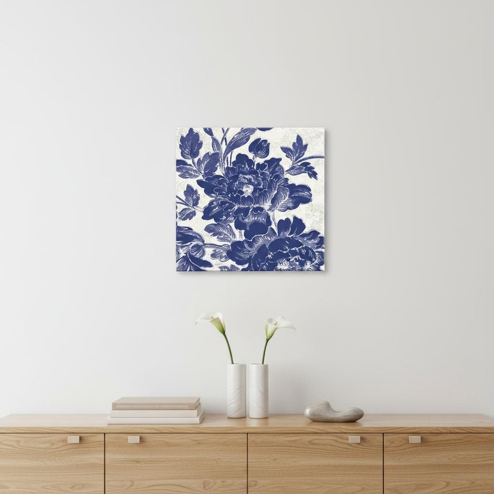 Blue Toile Roses Unframed Print Wall Art HomeRoots