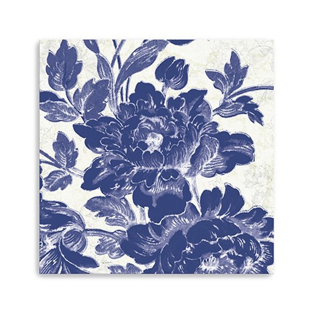 Blue Toile Roses Unframed Print Wall Art HomeRoots