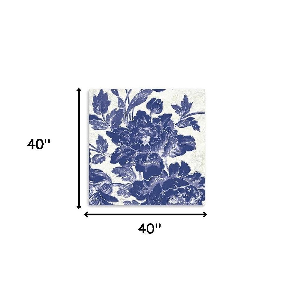 Blue Toile Roses Unframed Print Wall Art HomeRoots