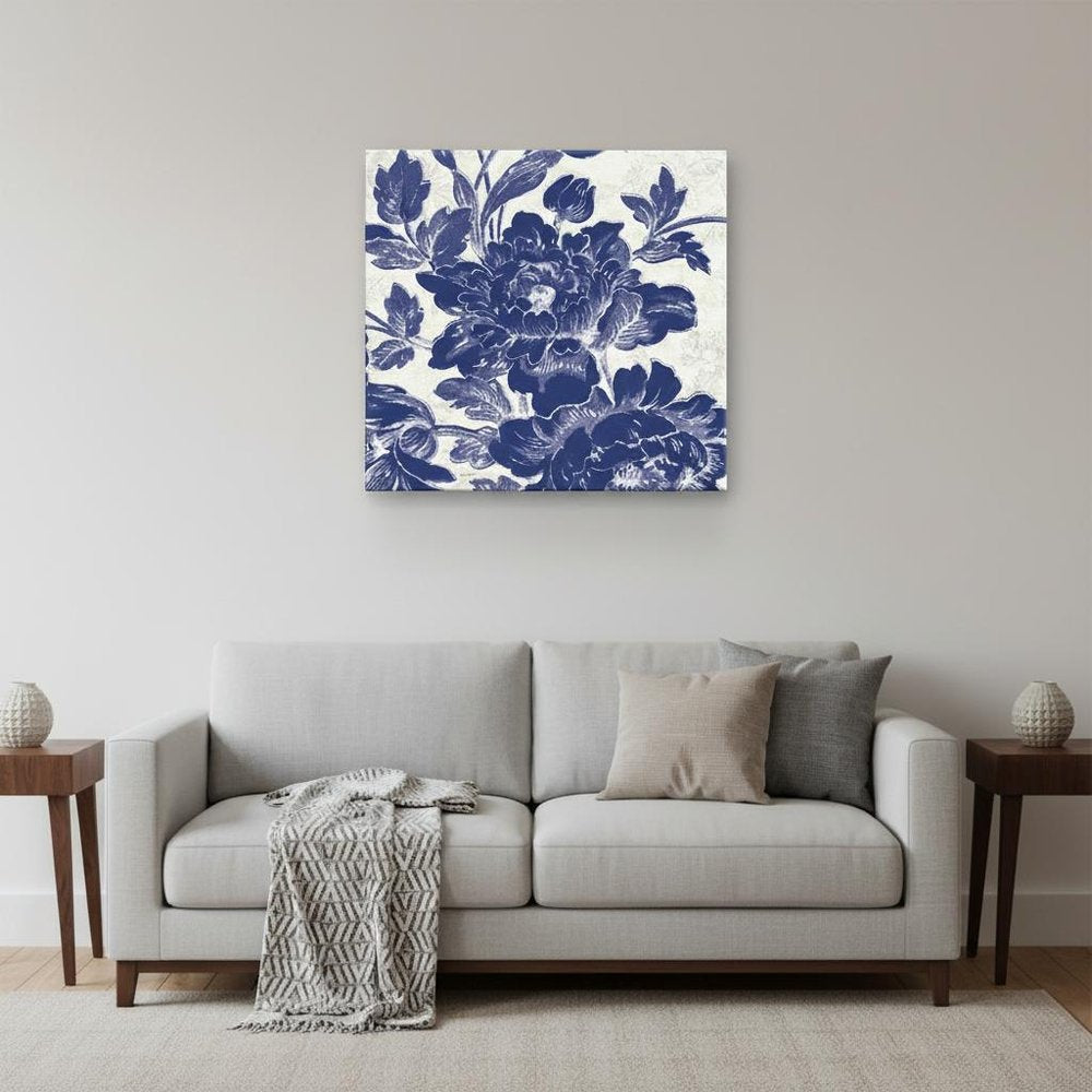 Blue Toile Roses Unframed Print Wall Art HomeRoots