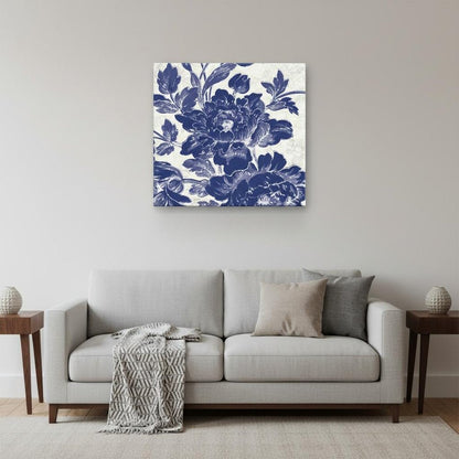 Blue Toile Roses Unframed Print Wall Art HomeRoots