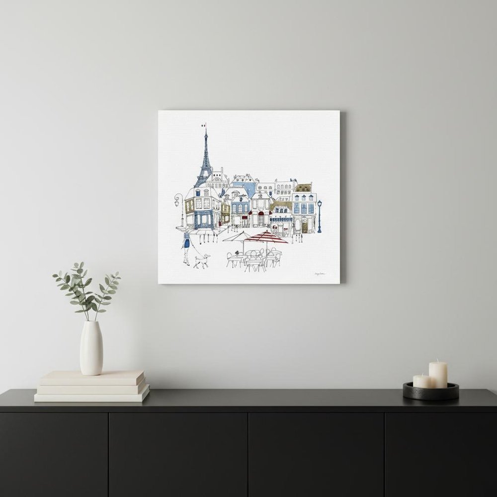 French Caf With Red And Blue Accents Unframed Print Wall Art — view 1