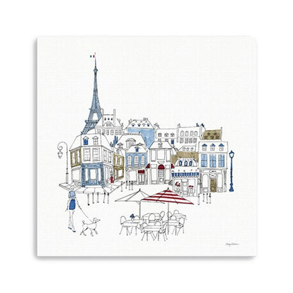 French Caf With Red And Blue Accents Unframed Print Wall Art HomeRoots