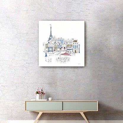 French Caf With Red And Blue Accents Unframed Print Wall Art HomeRoots