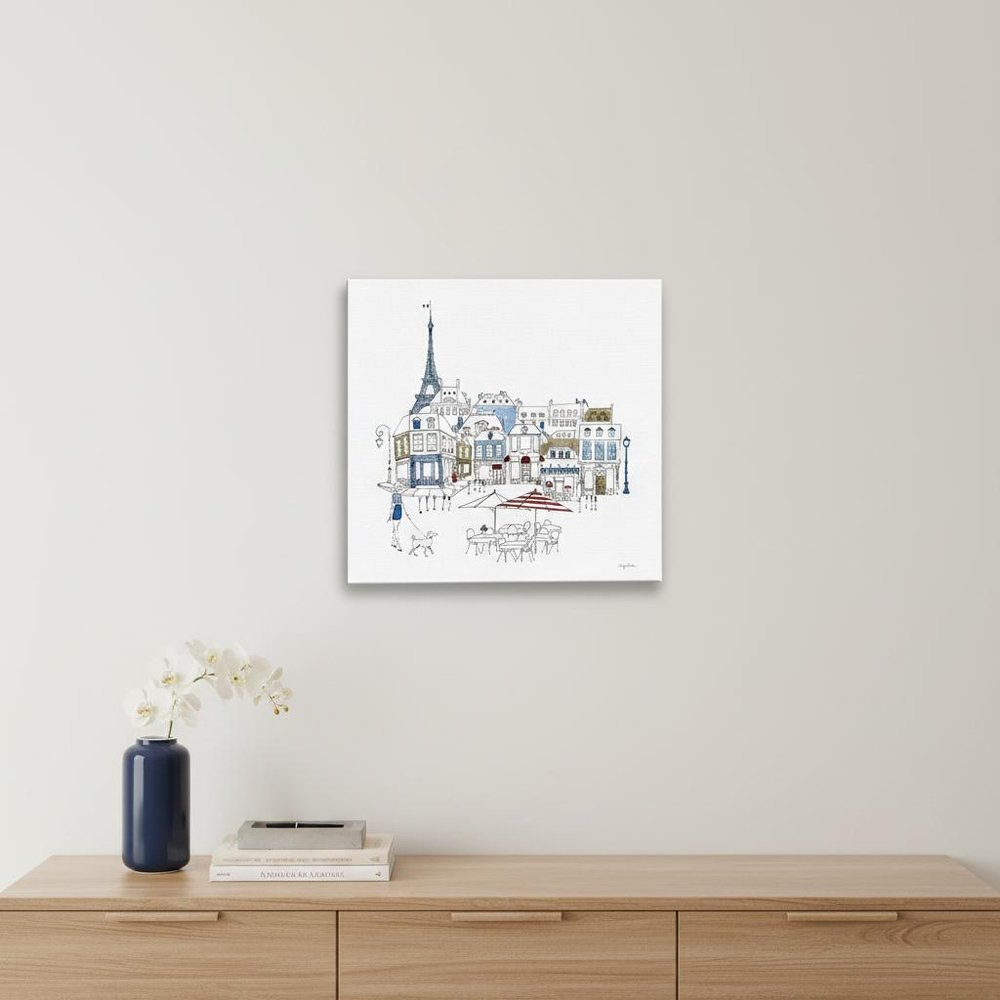 French Caf With Red And Blue Accents Unframed Print Wall Art HomeRoots