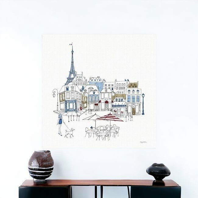 French Caf With Red And Blue Accents Unframed Print Wall Art