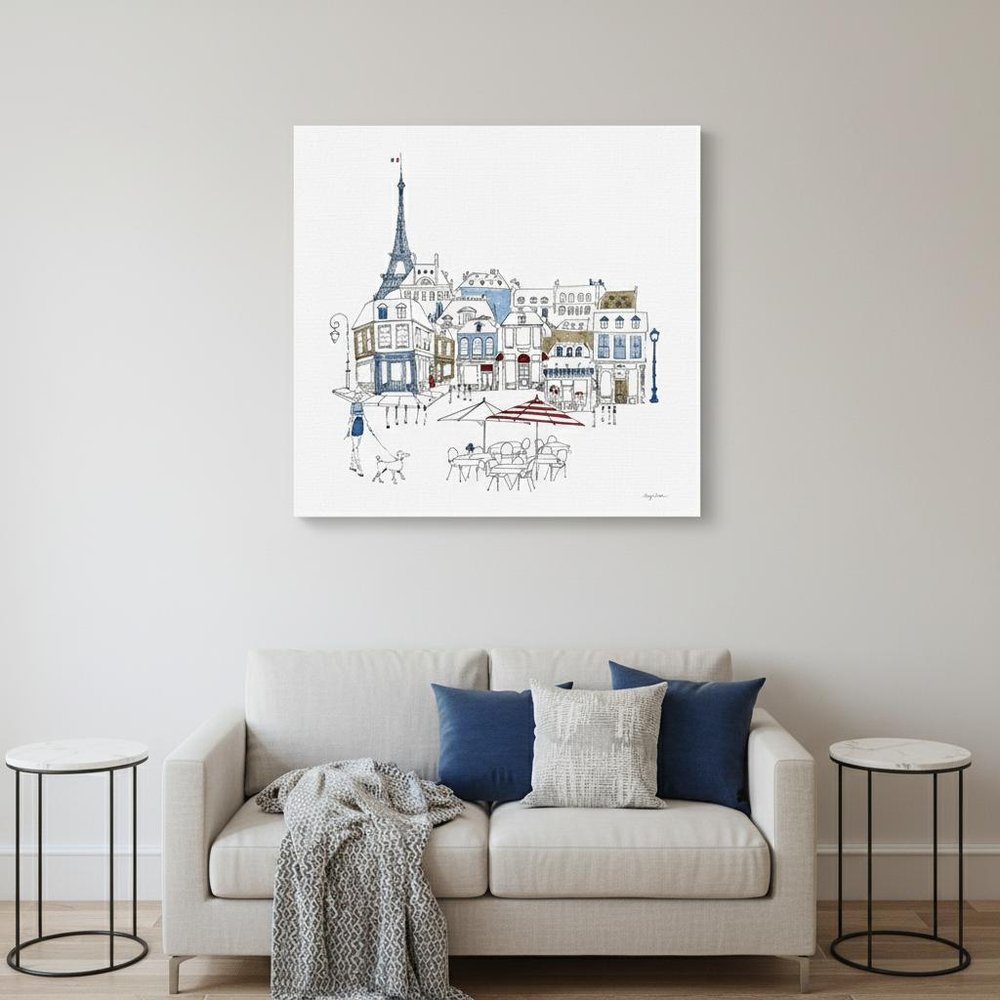 French Caf With Red And Blue Accents Unframed Print Wall Art HomeRoots