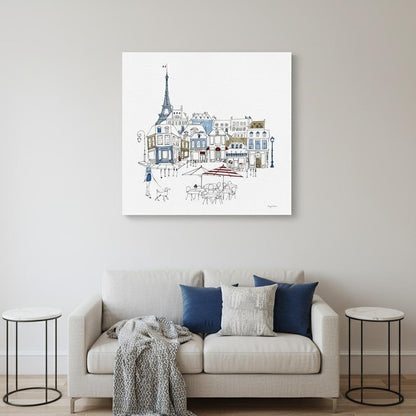 French Caf With Red And Blue Accents Unframed Print Wall Art HomeRoots