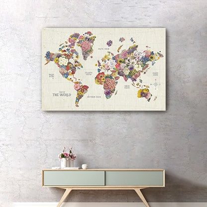 24" x 16" Fun Floral Map of the World Canvas Wall Art HomeRoots