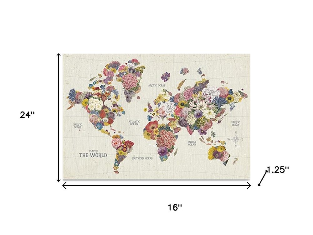 24" x 16" Fun Floral Map of the World Canvas Wall Art — view 5