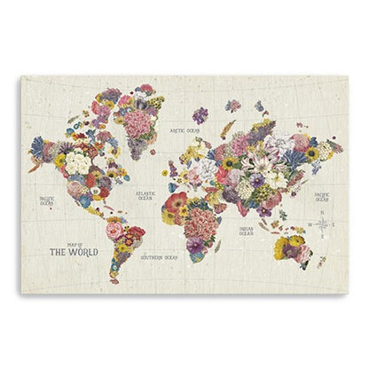 24" x 16" Fun Floral Map of the World Canvas Wall Art HomeRoots