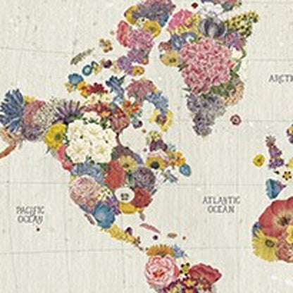 24" x 16" Fun Floral Map of the World Canvas Wall Art HomeRoots