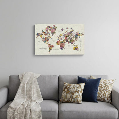 24" x 16" Fun Floral Map of the World Canvas Wall Art HomeRoots