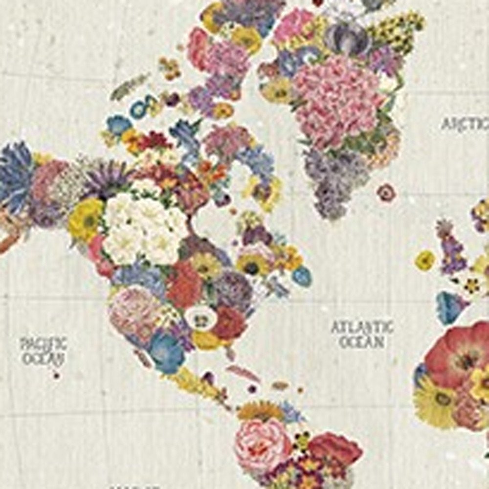 24" x 16" Fun Floral Map of the World Canvas Wall Art HomeRoots