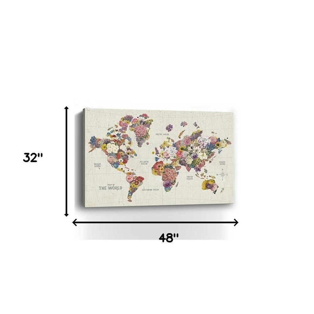 24" x 16" Fun Floral Map of the World Canvas Wall Art — view 15