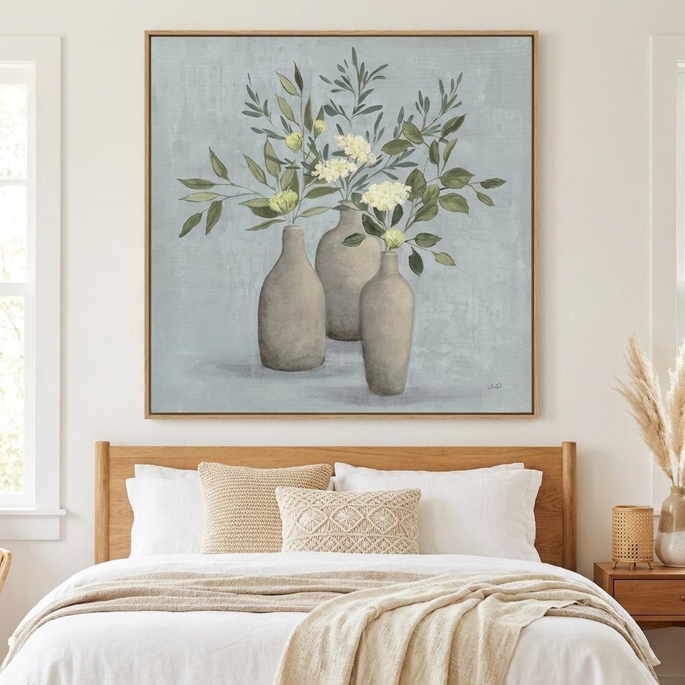 Pretty Bohemian Flowers In Ceramic Vases Unframed Print Wall Art — view 12