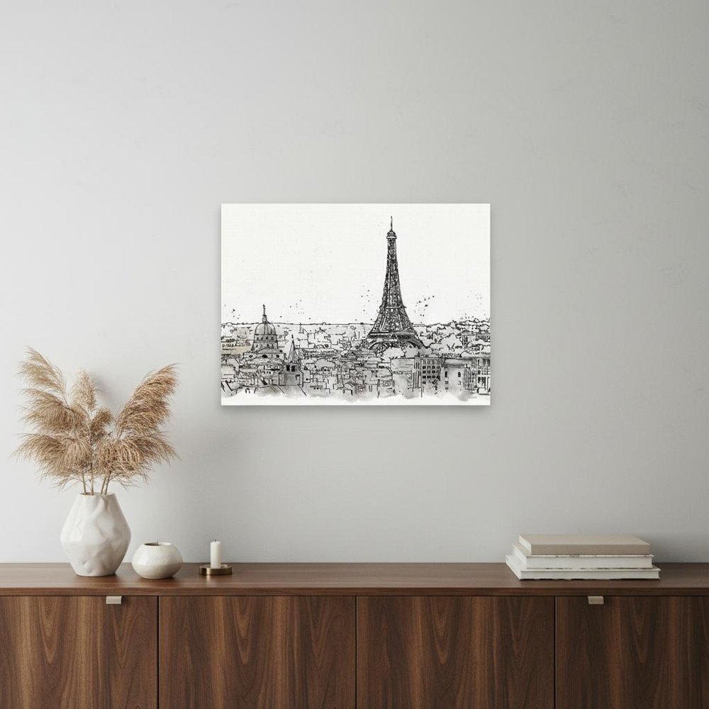 Monochrome Paris Rooftops Sketch Unframed Print Wall Art HomeRoots