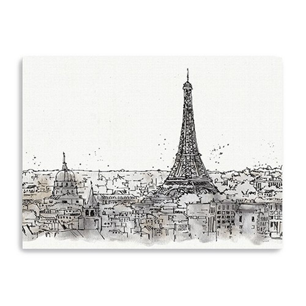 Monochrome Paris Rooftops Sketch Unframed Print Wall Art — view 5