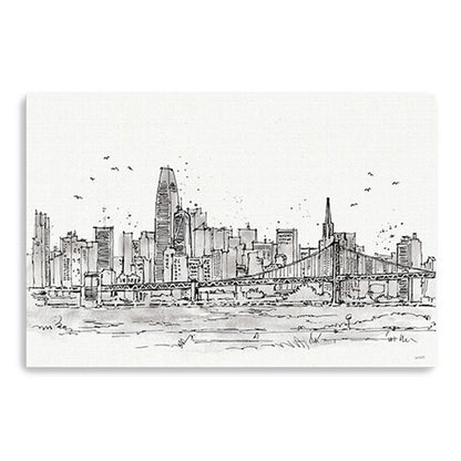 Monochrome City Skyline Sketch Unframed Print Wall Art HomeRoots