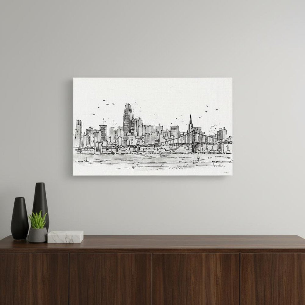 Monochrome City Skyline Sketch Unframed Print Wall Art — view 1