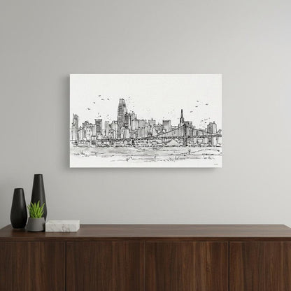 Monochrome City Skyline Sketch Unframed Print Wall Art HomeRoots