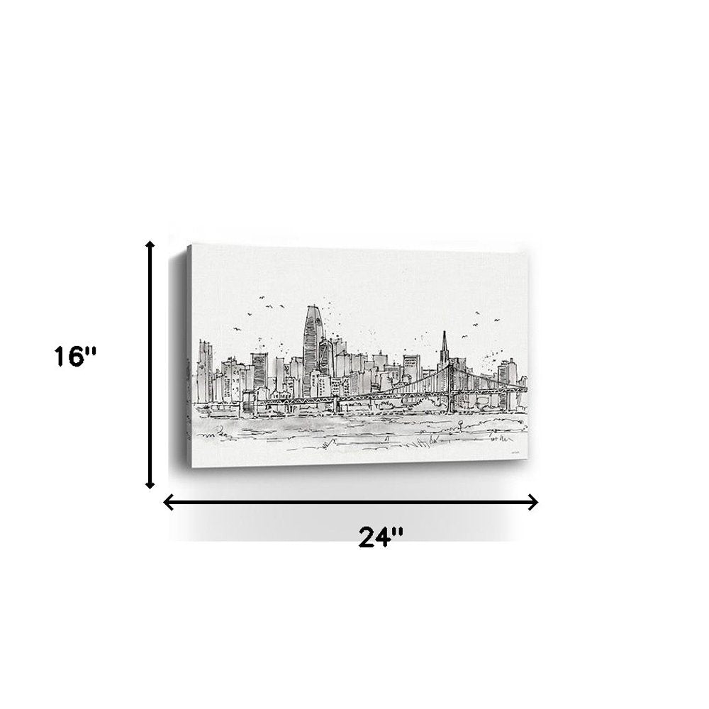 Monochrome City Skyline Sketch Unframed Print Wall Art — view 7