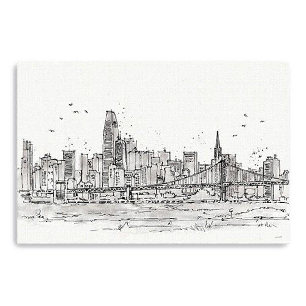 Monochrome City Skyline Sketch Unframed Print Wall Art HomeRoots
