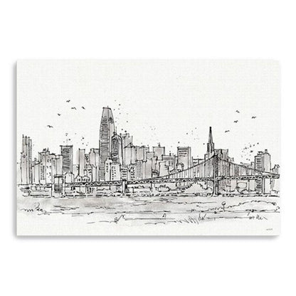 Monochrome City Skyline Sketch Unframed Print Wall Art HomeRoots