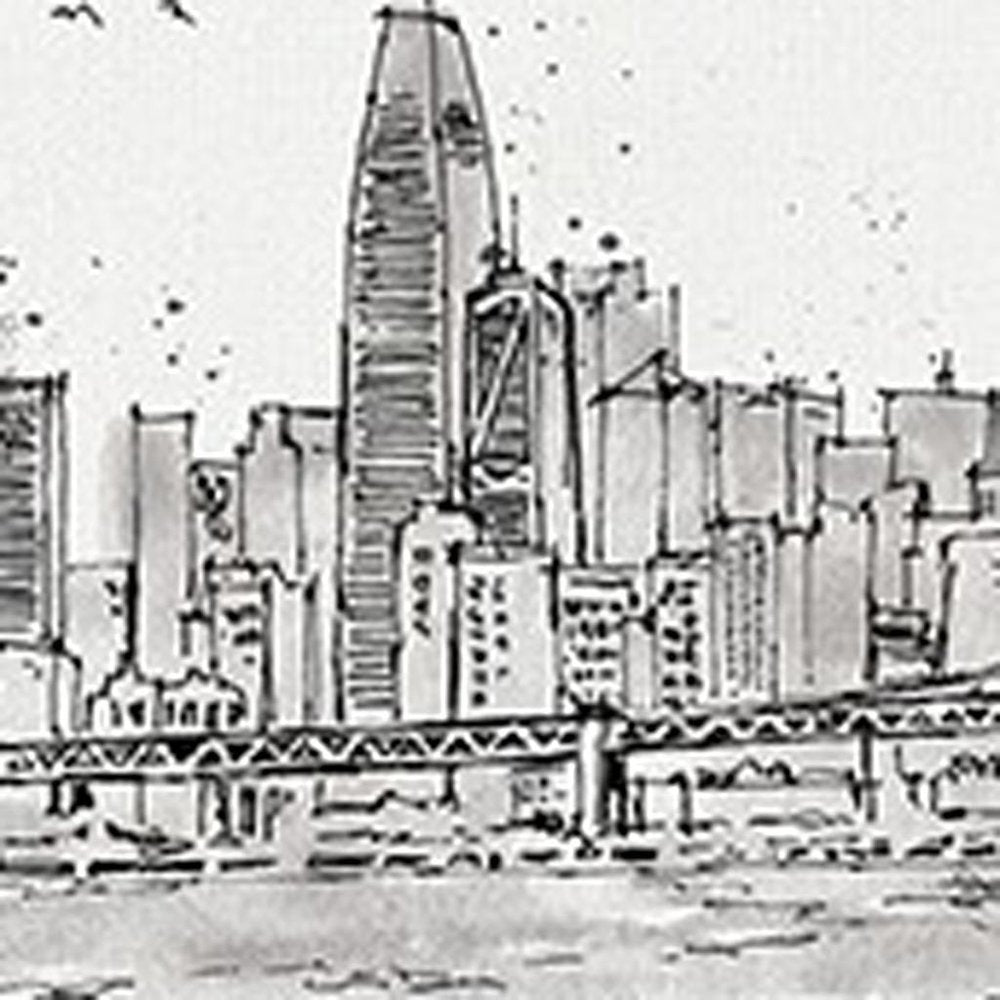 Monochrome City Skyline Sketch Unframed Print Wall Art — view 6