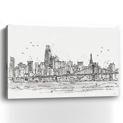 Monochrome City Skyline Sketch Unframed Print Wall Art HomeRoots