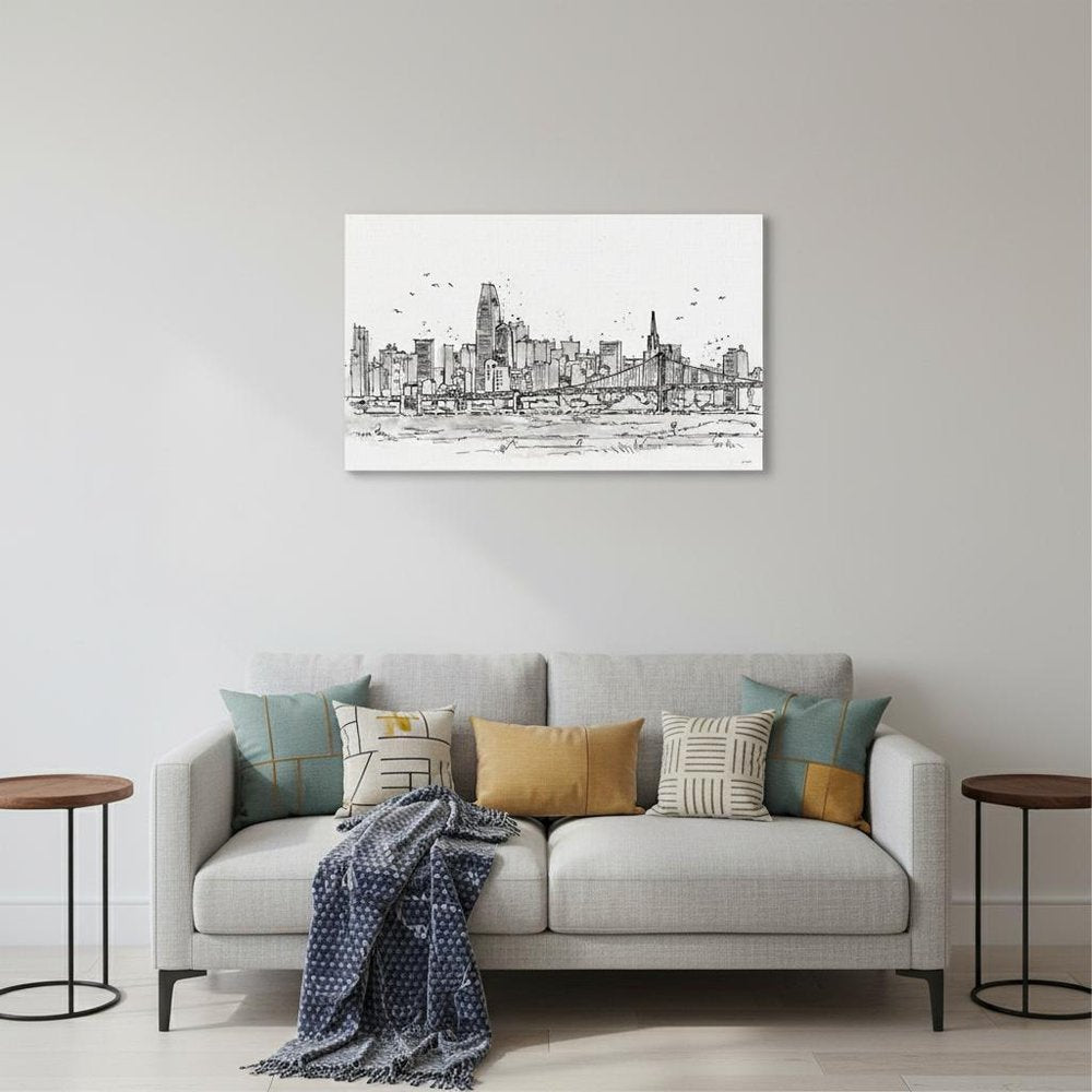 Monochrome City Skyline Sketch Unframed Print Wall Art HomeRoots