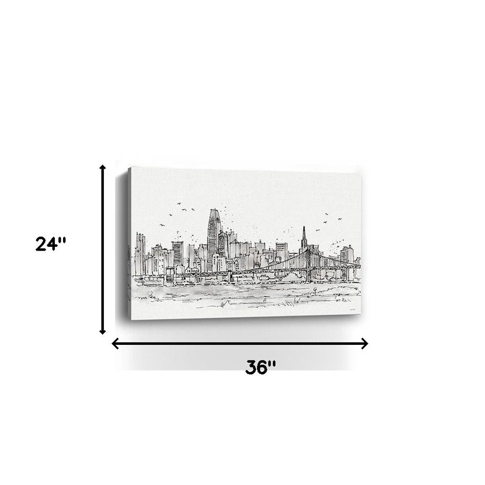 Monochrome City Skyline Sketch Unframed Print Wall Art — view 10