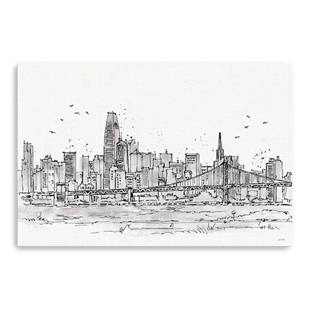 Monochrome City Skyline Sketch Unframed Print Wall Art HomeRoots