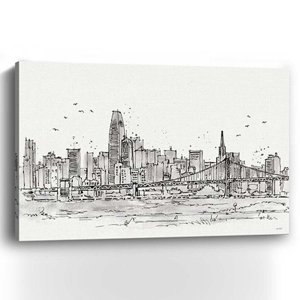Monochrome City Skyline Sketch Unframed Print Wall Art — view 11