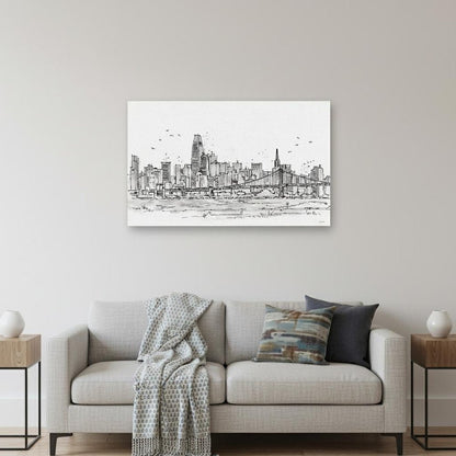 Monochrome City Skyline Sketch Unframed Print Wall Art HomeRoots