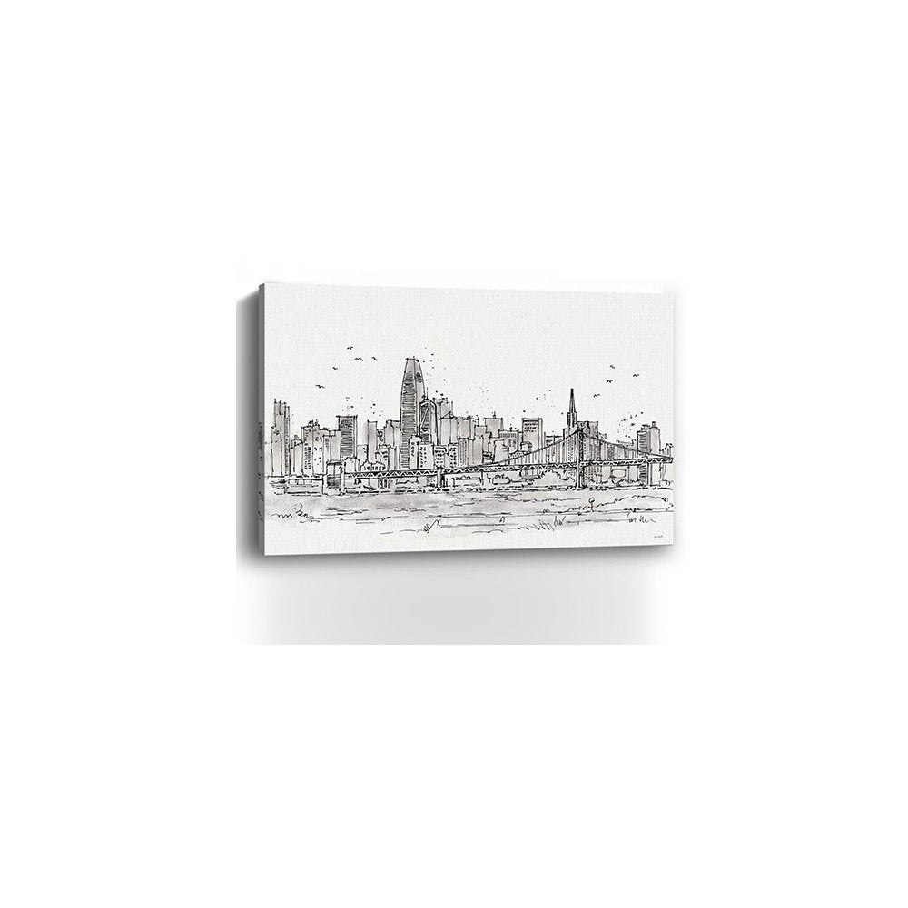 Monochrome City Skyline Sketch Unframed Print Wall Art HomeRoots