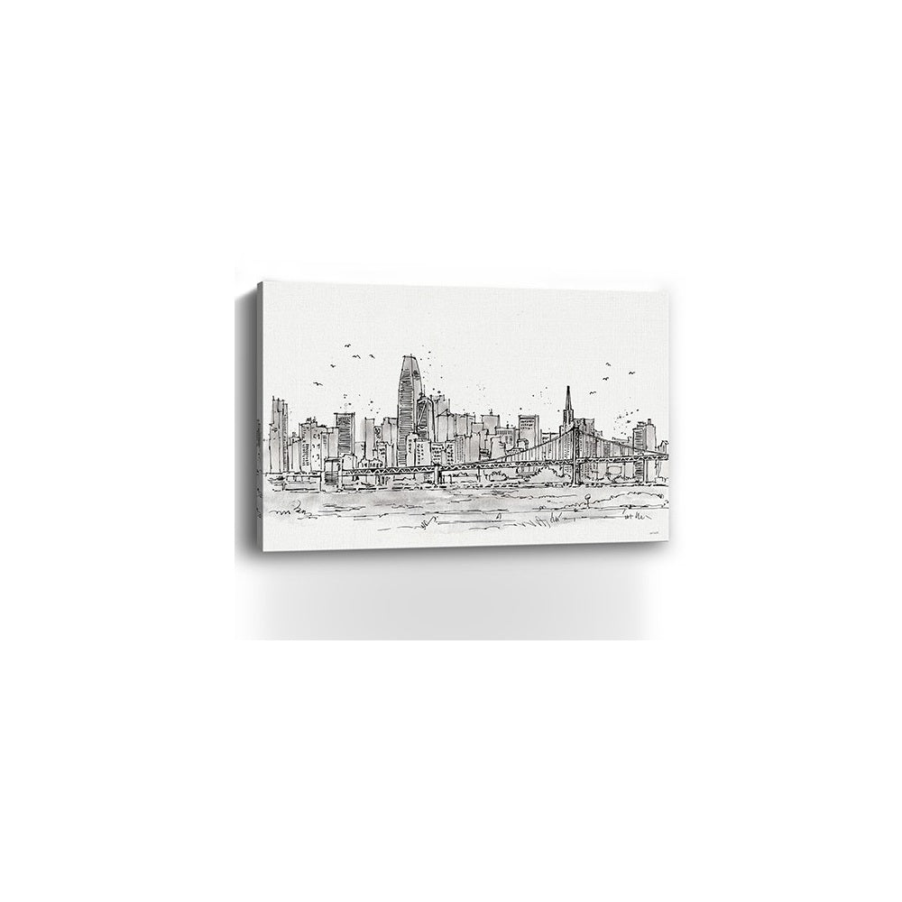 Monochrome City Skyline Sketch Unframed Print Wall Art