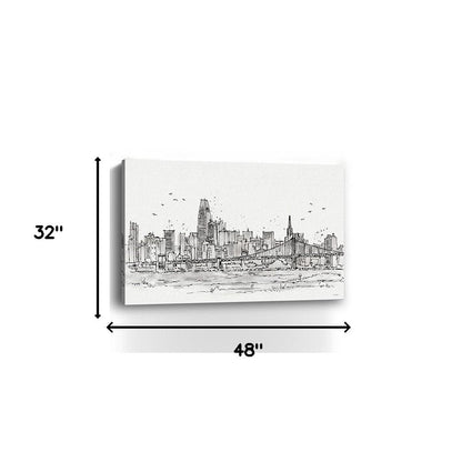 Monochrome City Skyline Sketch Unframed Print Wall Art HomeRoots