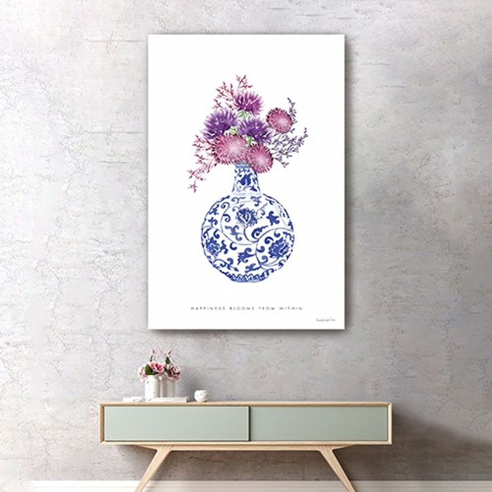 24" x 16" Blue and White Happiness Floral Vase Canvas Wall Art — view 8