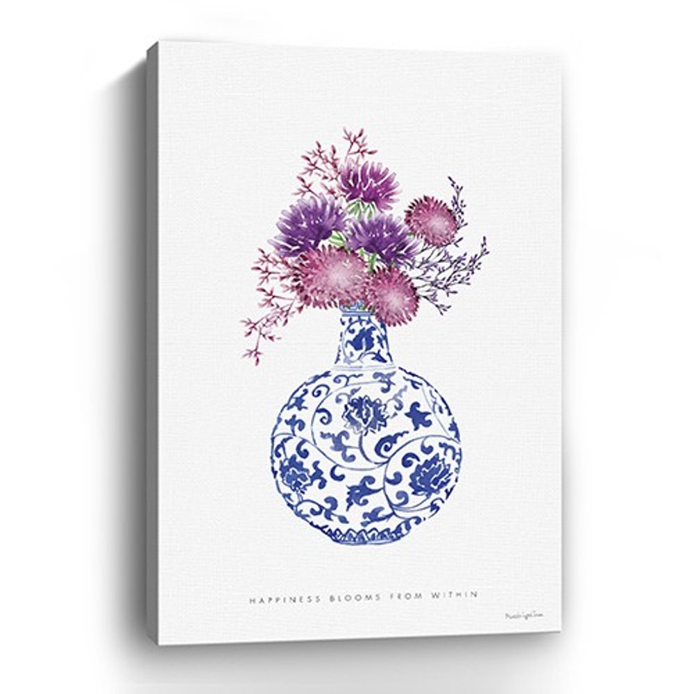 24" x 16" Blue and White Happiness Floral Vase Canvas Wall Art — view 7