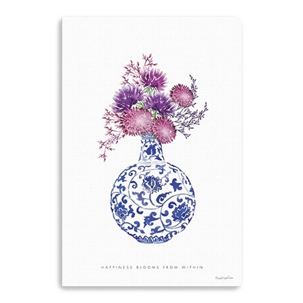 24" x 16" Blue and White Happiness Floral Vase Canvas Wall Art — view 10