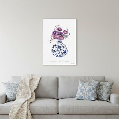 24" x 16" Blue and White Happiness Floral Vase Canvas Wall Art HomeRoots