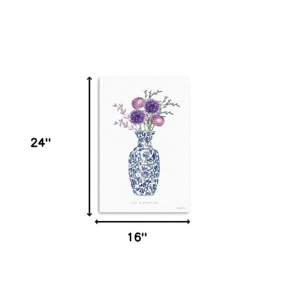 24" x 16" Blue and White Life Floral Vase Canvas Wall Art HomeRoots