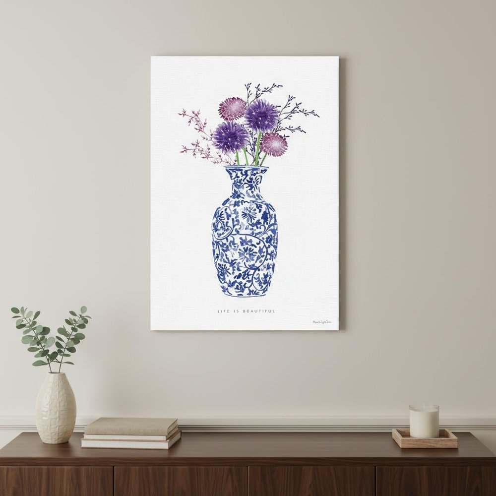 24" x 16" Blue and White Life Floral Vase Canvas Wall Art — view 1