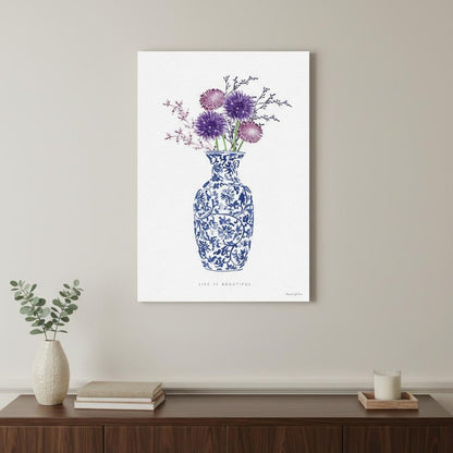 24" x 16" Blue and White Life Floral Vase Canvas Wall Art HomeRoots