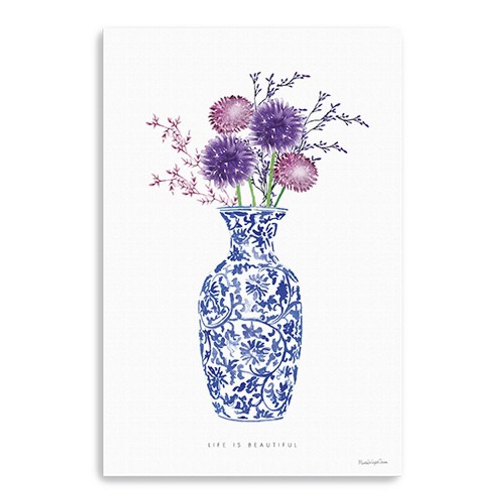 24" x 16" Blue and White Life Floral Vase Canvas Wall Art HomeRoots