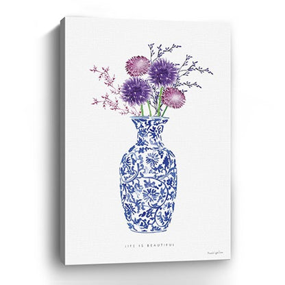 24" x 16" Blue and White Life Floral Vase Canvas Wall Art HomeRoots