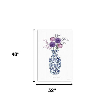 24" x 16" Blue and White Life Floral Vase Canvas Wall Art HomeRoots